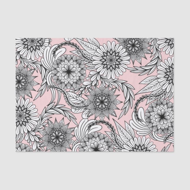 Papel De Seda Dibujos modernos de flores blancas rosadas rosadas (Anverso)