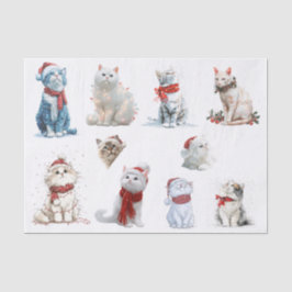 Papel De Seda Diez gatos de Navidad sobre un fondo blanco