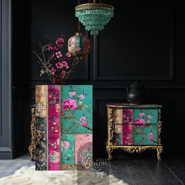Papel De Seda Dinastía de ensueño Chinoiserie Collage de parches (Dream Dynasty, Chinoiserie Patterns, Patchwork Collage, Furniture Decoupage)