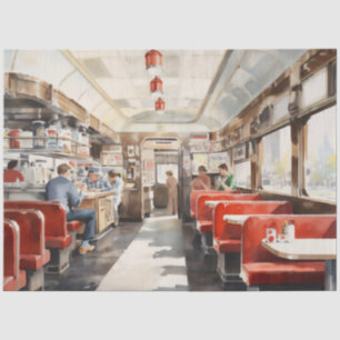 Papel De Seda Diner Retro Americano de los Años 50 en Acuarela