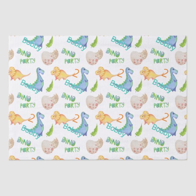 Papel De Seda Dino Fiesta Cute Dinosaurio Nacimiento Niño Nombre (Anverso)