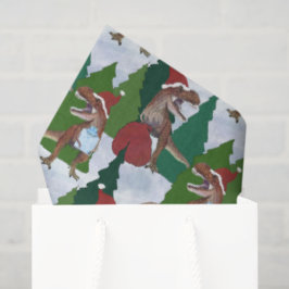 Papel De Seda Dinosaur Christmas T-Rex Santa