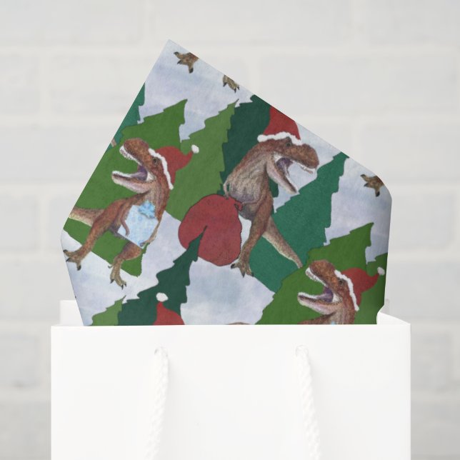 Papel De Seda Dinosaurio Navidad T-Rex Santa (Bolsa de regalo)