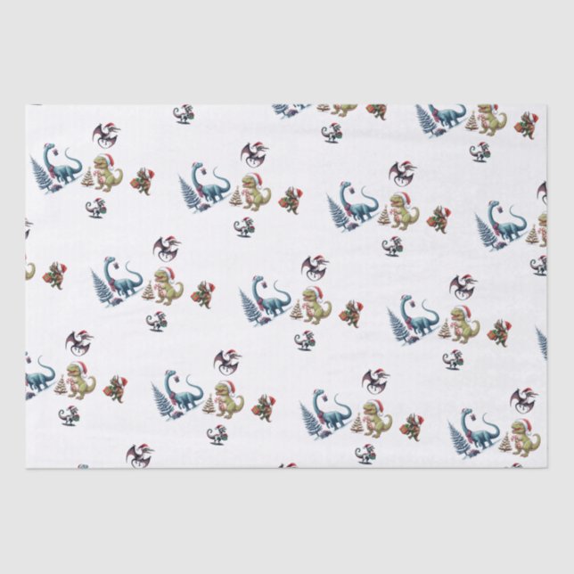 Papel De Seda Dinosaurios de Navidades Cutes (Anverso)