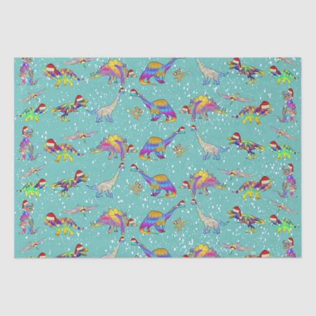 Papel De Seda Dinosaurios navidades en Santa Hats (Anverso)
