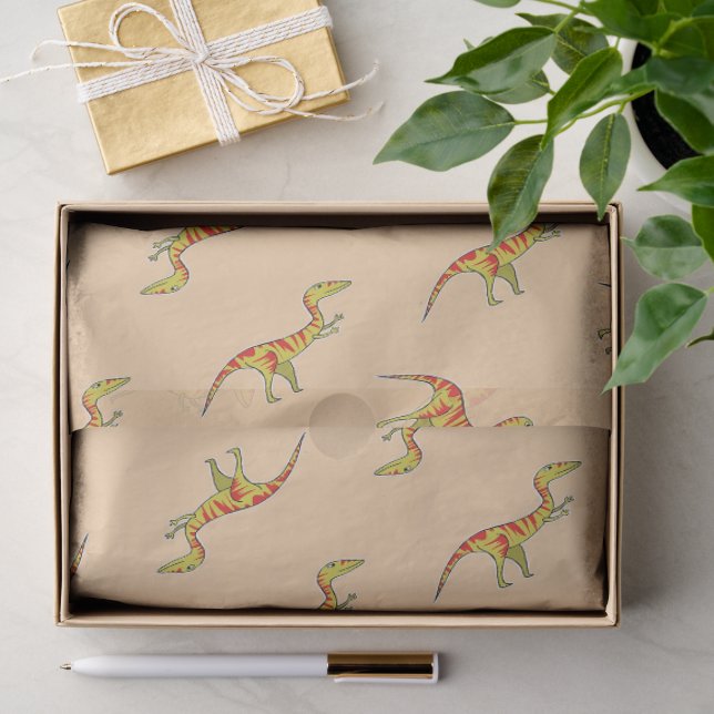 Papel De Seda Dinosauriros amarillos con franja roja (Regalo )