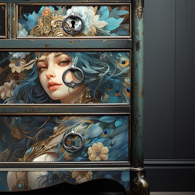 Papel De Seda Diosa con la cabeza de pavo real Art Nouveau (Subido por el creador)