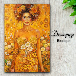 Papel De Seda Diosa de la Floración Dorada Decoupage Floral Lujo
