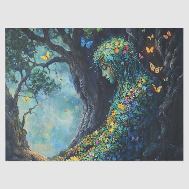 Papel De Seda Diosa del Bosque Encantado con Mariposas (6) (Anverso)