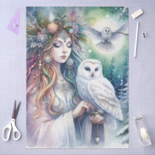 Papel De Seda Diosa del Bosque y Búho del Solsticio de Invierno