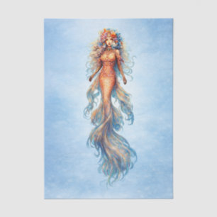 Papel De Seda Diosa Dorada Floral Sirena del Mar Cuerpo Completo