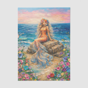 Papel De Seda Diosa Dorada Floral Sirena del Mar Cuerpo Completo