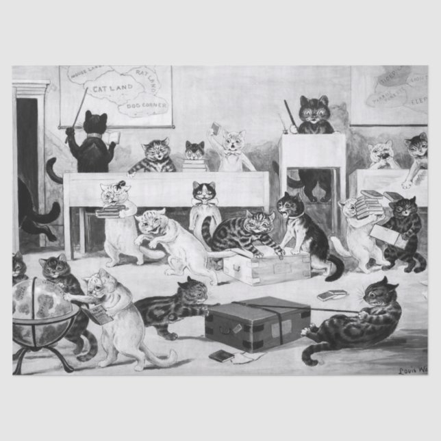 Papel De Seda Disciplina del aula de gatos, Louis Wain (Anverso)