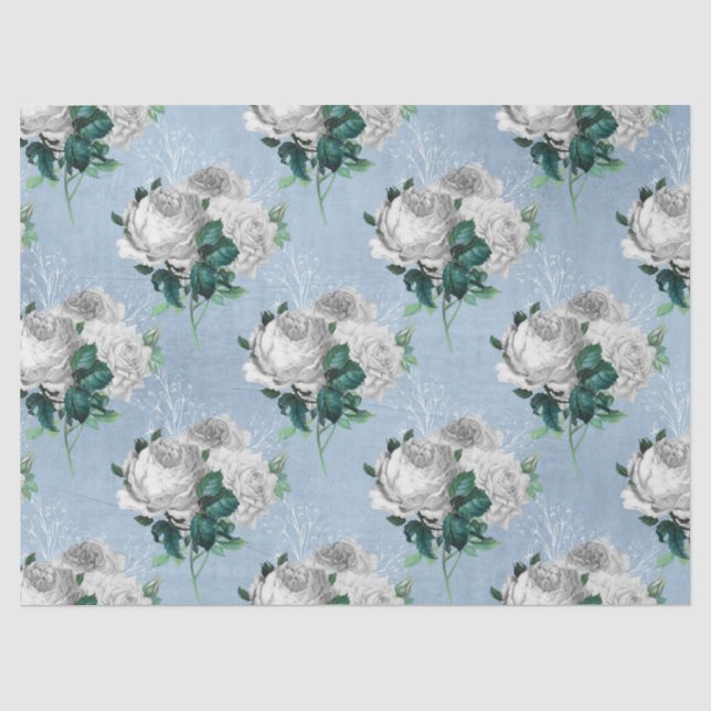 Papel De Seda Diseño 1 de la Serie Floral Azul Desgastado (Anverso)