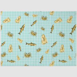 Papel De Seda Diseño 4 de la Serie Náutica Azul y Dorado Lt