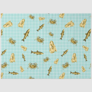 Papel De Seda Diseño 4 de la Serie Náutica Azul y Dorado Lt