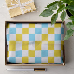 Papel De Seda Diseño a cuadros amarillo blanco azul