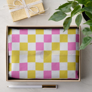 Papel De Seda Diseño a cuadros amarillo blanco rosa