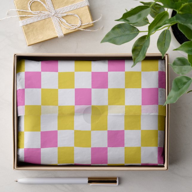 Papel De Seda Diseño a cuadros amarillo blanco rosa (Regalo )