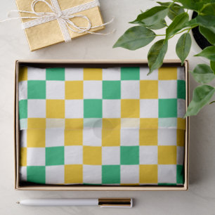 Papel De Seda Diseño a cuadros amarillo blanco verde