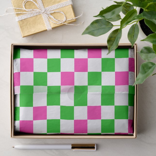 Papel De Seda Diseño a cuadros rosa blanco verde (Regalo )