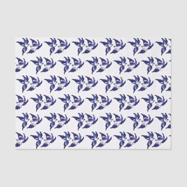 Papel De Seda Diseño azul clásico del pájaro del sauce (Anverso)