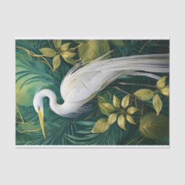 Papel De Seda Diseño botánico de grúa blanca, elegante tropical