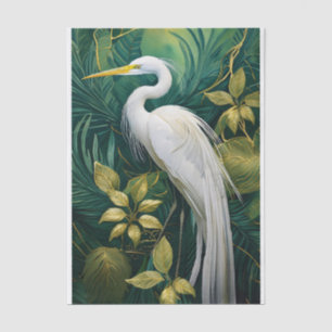 Papel De Seda Diseño Botánico Grulla Blanca, Tropical Elegante