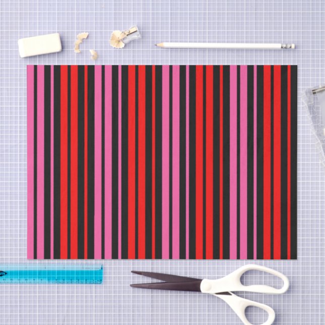 Papel De Seda Diseño Clásico de Rayas Verticales Rojinegro  (Artesanía)
