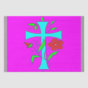 PAPEL DE SEDA DISEÑO CRUZ LUMINOSO CON FLORES