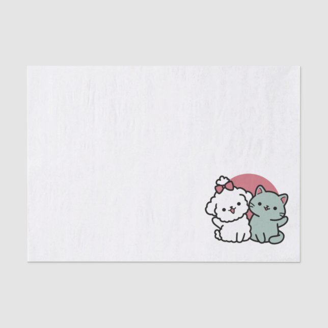 Papel De Seda Diseño 'Cuatro amigos reales para siempre' de gato (Anverso)
