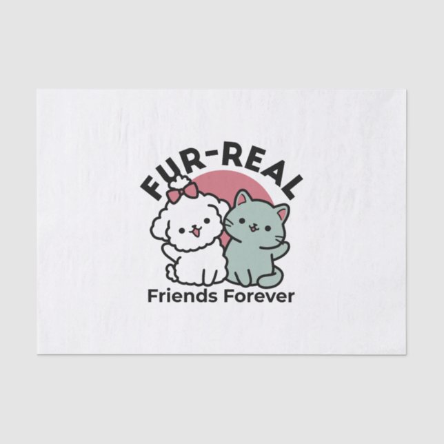 Papel De Seda Diseño 'Cuatro amigos reales para siempre' de gato (Anverso)