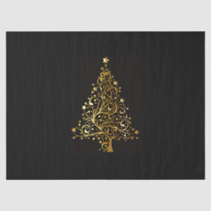 Papel De Seda Diseño de árbol de Navidad brillante en negro y do