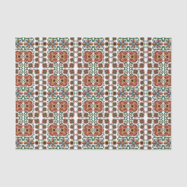 Papel De Seda Diseño de arte folclórico antiguo estonio con flor (Anverso)
