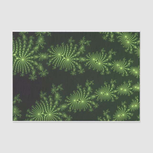Papel De Seda Diseño de arte fractal verde pino (Anverso)