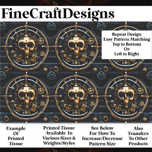 Papel De Seda Diseño de calavera dorada gótica Steampunk BM3 dec