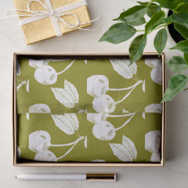 Papel De Seda Diseño de cerezo de madera blanca en verde oliva