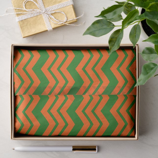 Papel De Seda Diseño de Chevron Zigzag Verde Naranja (Regalo )