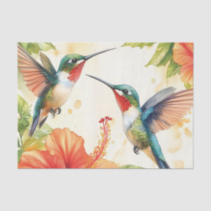 Papel De Seda Diseño de colibrí acuarela y flores