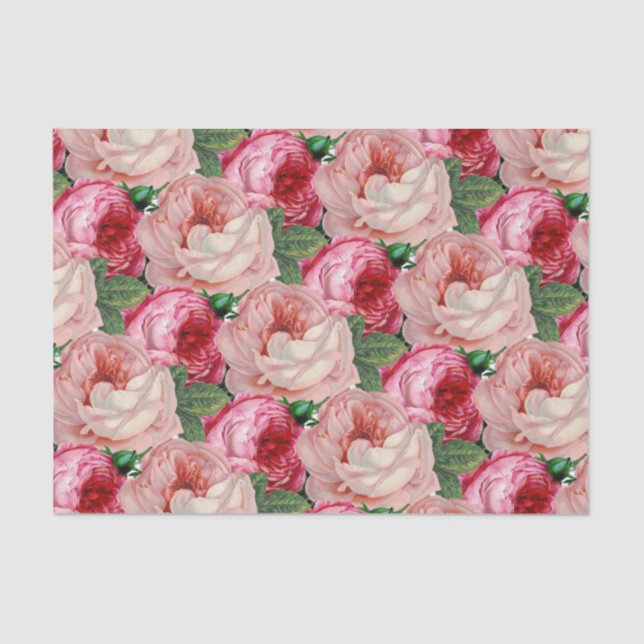 Papel De Seda Diseño de cosecha floral rosa rosa (Anverso)