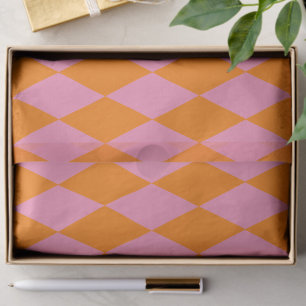 Papel De Seda Diseño de cuadros arlequín naranja y rosa