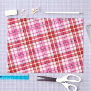 Papel De Seda Diseño de Cuadros Escoceses Blanco Rojo Rosa