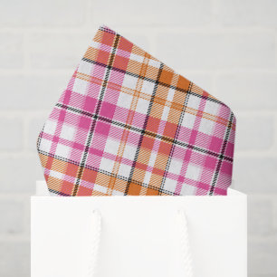 Papel De Seda Diseño de cuadros escoceses blanco rosa naranja