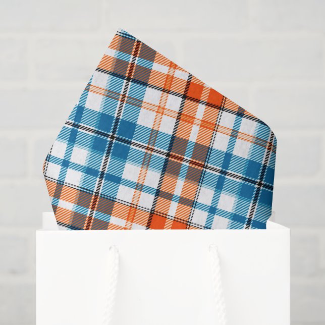 Papel De Seda Diseño de cuadros escoceses naranja azul blanco (Bolsa de regalo)