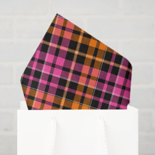 Papel De Seda Diseño de cuadros escoceses naranja rosa negro