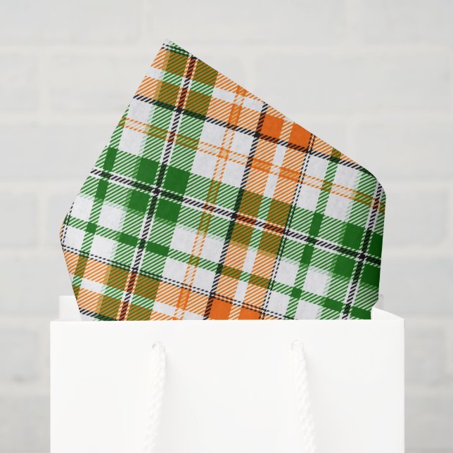 Papel De Seda Diseño de cuadros escoceses naranja verde blanco (Bolsa de regalo)