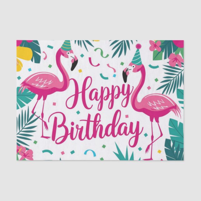 Papel De Seda Diseño de cumpleaños de Fun Flamingo Tropical (Anverso)
