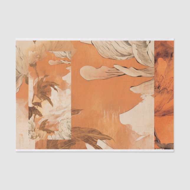 Papel De Seda Diseño de desinformación de naranjas Peonies (Anverso)