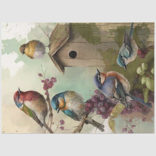 Papel De Seda Diseño de Efímeras de Pájaros y Flores Serie #11 (Anverso)