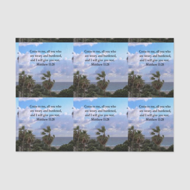 PAPEL DE SEDA DISEÑO DE ESCRITURA MATTHEW 11:28 INSPIRING (Anverso)